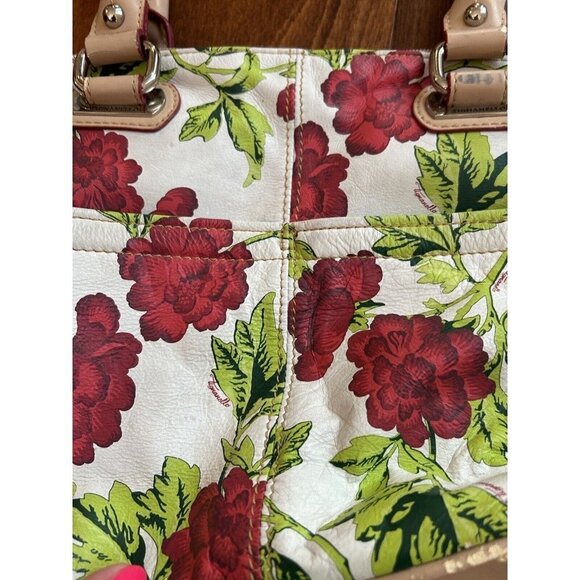 TIGNANELLO Bed of Roses Soft Leather Handbag Shoulder Bag Red Roses White Purse - Picture 9 of 13